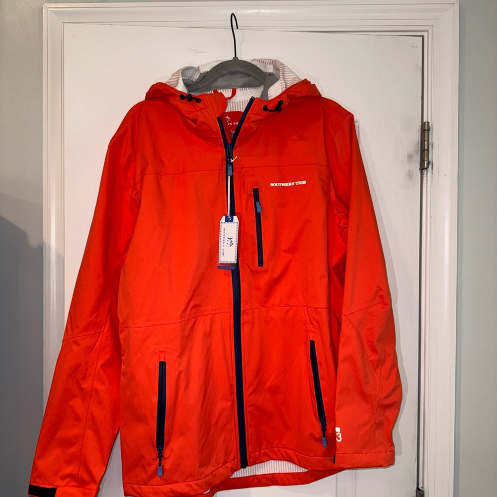 Southern Tide Orange Raincoat Weather-Resistant Hooded Design NWT